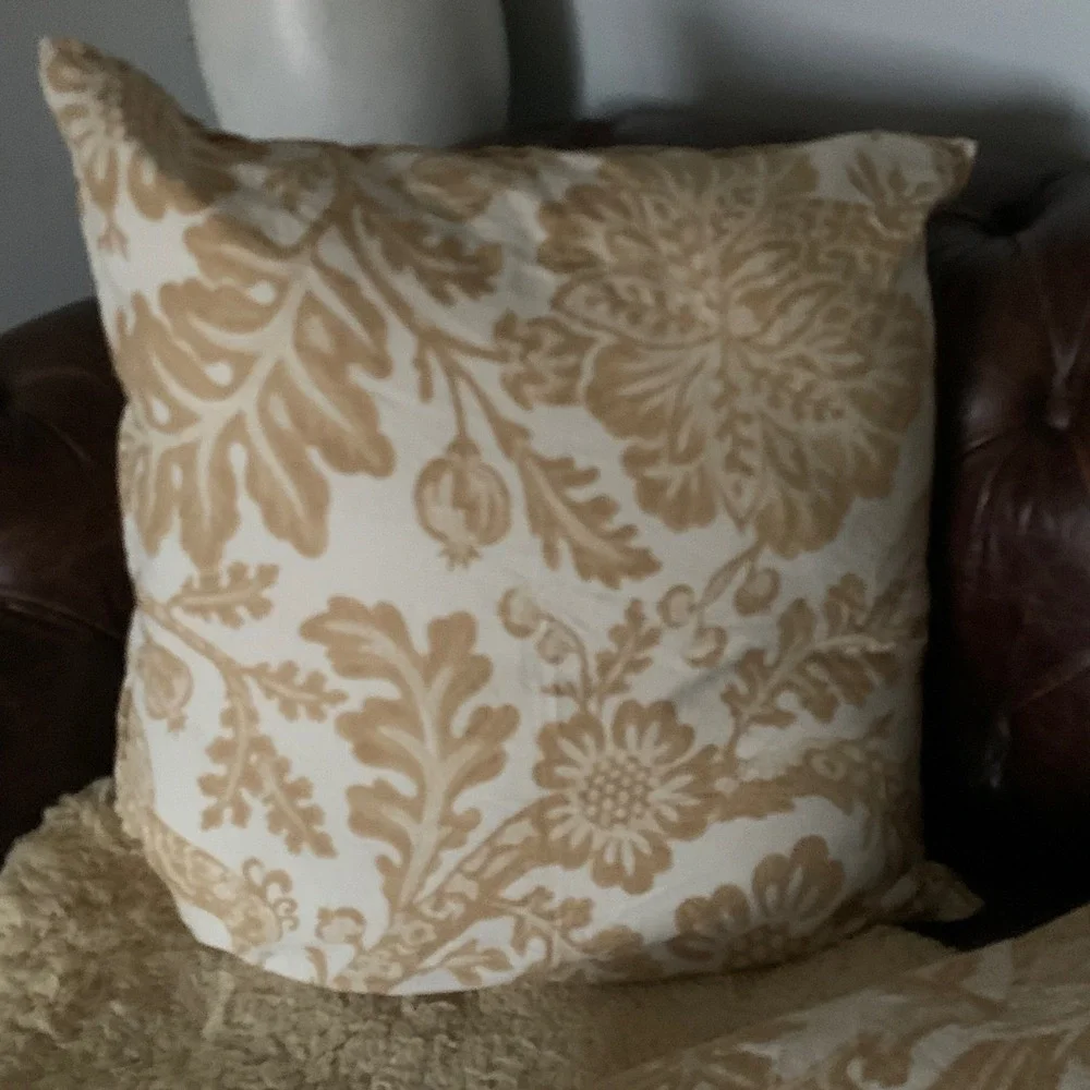 Pottery Barn euro pillow accent home decor linen blend tan beige floral set of 2